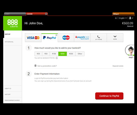 888 Casino Accepts PayPal for Deposits & Withdrawals