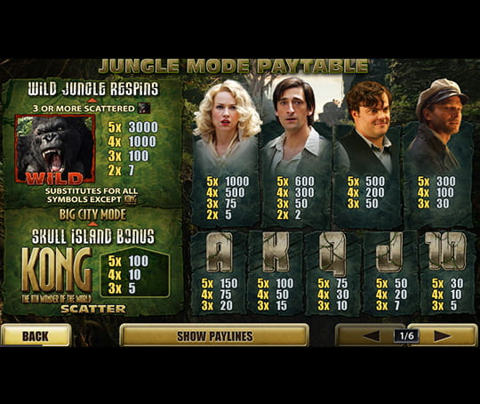 King Kong Paytable